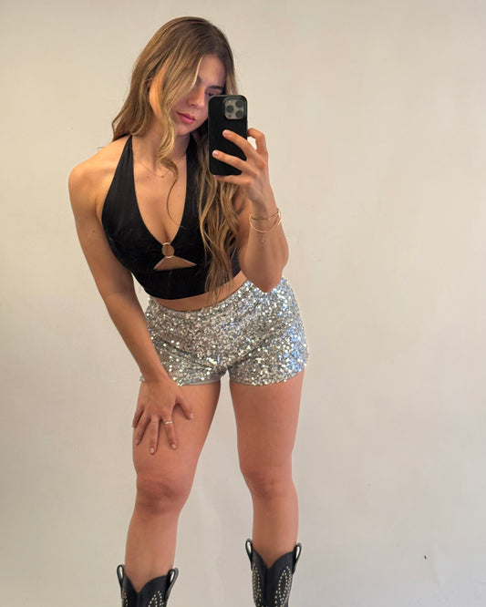 MICRO SHORTS SHINE PLATEADOS